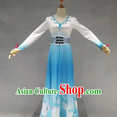 Traditional Chinese Classical Dance Costume China Stage Performance Dance Blue Dress for Women