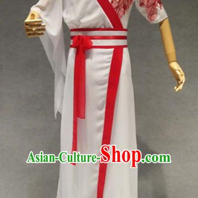 Traditional Chinese Classical Dance Costume China Martial Arts Dance White Clothing for Men