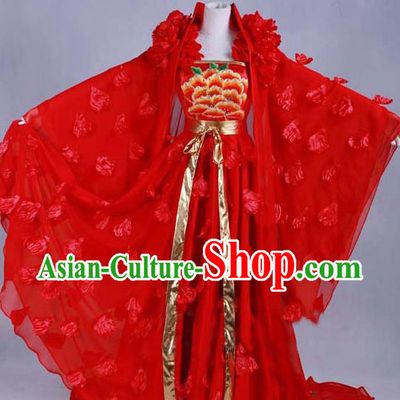 Traditional Chinese Tang Dynasty Imperial Concubine Red Dress Ancient Peri Historical Costume