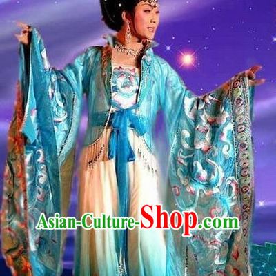 Traditional Chinese Ancient Tang Dynasty Imperial Concubine Blue Dress Historical Costume Complete Set