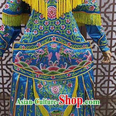 Traditional Chinese Beijing Opera Female General Costume Peking Opera Warriors Blue Clothing