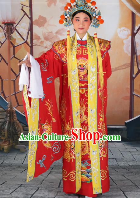 Chinese Traditional Beijing Opera Emperor Red Costume Peking Opera Royal Clothing and Hat Chinese Traditional Beijing Opera Emperor Red Costume Peking Opera Royal Clothing and Hat