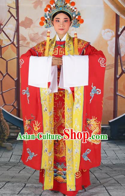 Chinese Traditional Beijing Opera Emperor Red Costume Peking Opera Royal Clothing and Hat Chinese Traditional Beijing Opera Emperor Red Costume Peking Opera Royal Clothing and Hat