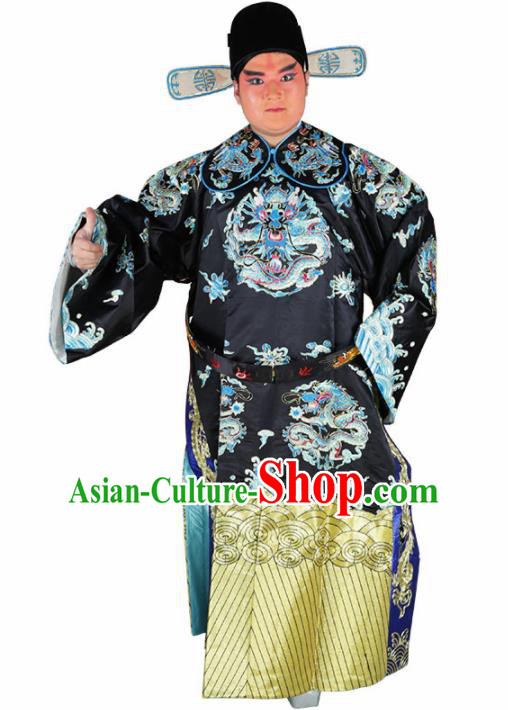 Chinese Traditional Beijing Opera Black Embroidered Robe Peking Opera Minister Costume Chinese Traditional Beijing Opera Black Embroidered Robe Peking Opera Minister Costume