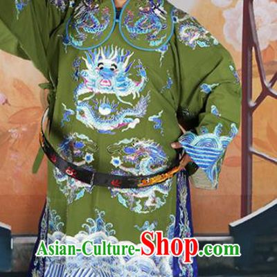 Chinese Traditional Beijing Opera Green Embroidered Robe Peking Opera Minister Costume