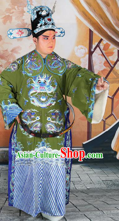 Chinese Traditional Beijing Opera Green Embroidered Robe Peking Opera Minister Costume Chinese Traditional Beijing Opera Green Embroidered Robe Peking Opera Minister Costume