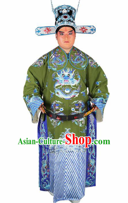 Chinese Traditional Beijing Opera Green Embroidered Robe Peking Opera Minister Costume Chinese Traditional Beijing Opera Green Embroidered Robe Peking Opera Minister Costume