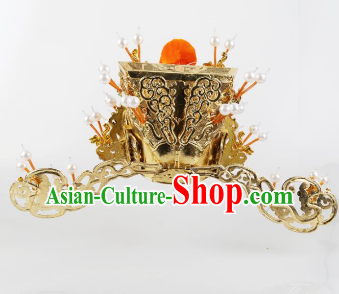 Asian Chinese Beijing Opera Headwear Traditional Peking Opera Prime Minister Golden Hat Asian Chinese Beijing Opera Headwear Traditional Peking Opera Prime Minister Golden Hat