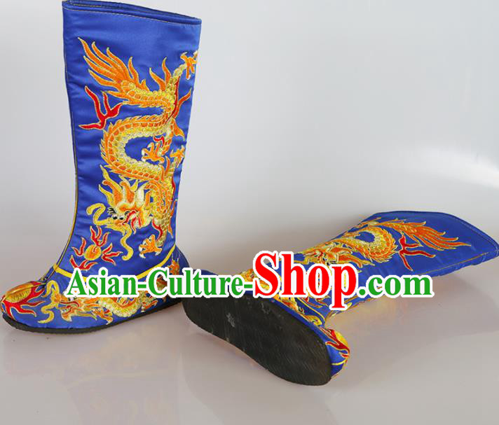 Asian Chinese Beijing Opera Shoes Emperor Royalblue Embroidered Boots Traditional Peking Opera Shoes Asian Chinese Beijing Opera Shoes Emperor Royalblue Embroidered Boots Traditional Peking Opera Shoes