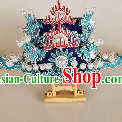 Asian Chinese Beijing Opera Headwear Traditional Peking Opera Prime Minister Royalblue Hat