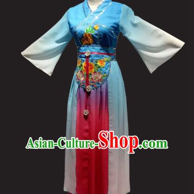 Traditional Chinese Classical Dance Costume Folk Dance Blue Dress for Women