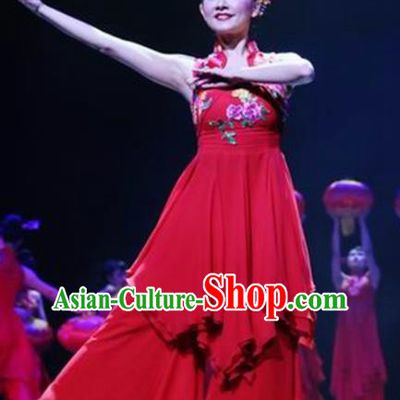 Traditional Chinese Folk Dance Costume China Yangko Dance Red Dress for Women
