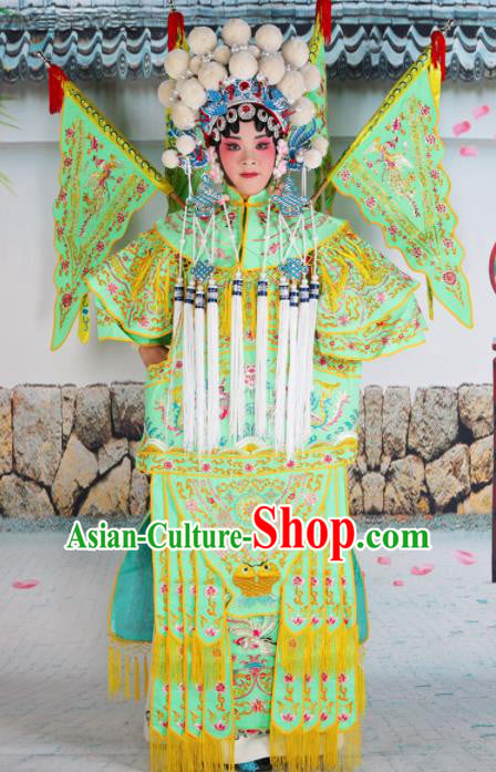 Traditional Chinese Beijing Opera Female General Green Costume Peking Opera Magic Warriors Clothing Traditional Chinese Beijing Opera Female General Green Costume Peking Opera Magic Warriors Clothing