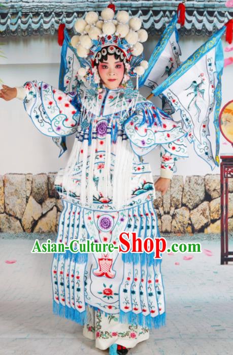 Traditional Chinese Beijing Opera Female General White Costume Peking Opera Magic Warriors Clothing Traditional Chinese Beijing Opera Female General White Costume Peking Opera Magic Warriors Clothing