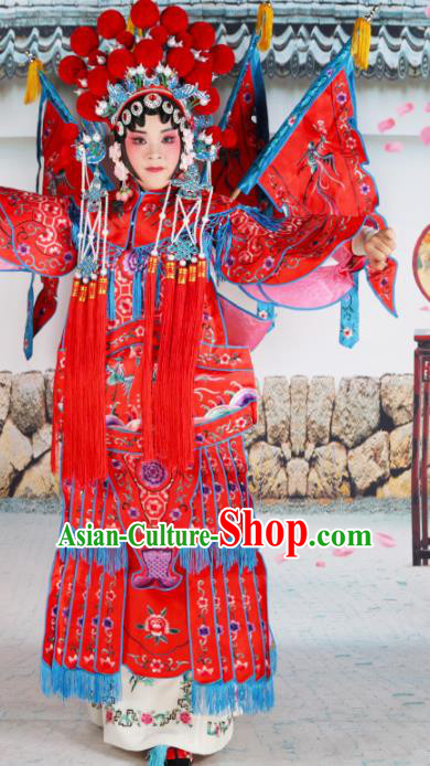 Traditional Chinese Beijing Opera Female General Red Costume Peking Opera Magic Warriors Clothing Traditional Chinese Beijing Opera Female General Red Costume Peking Opera Magic Warriors Clothing