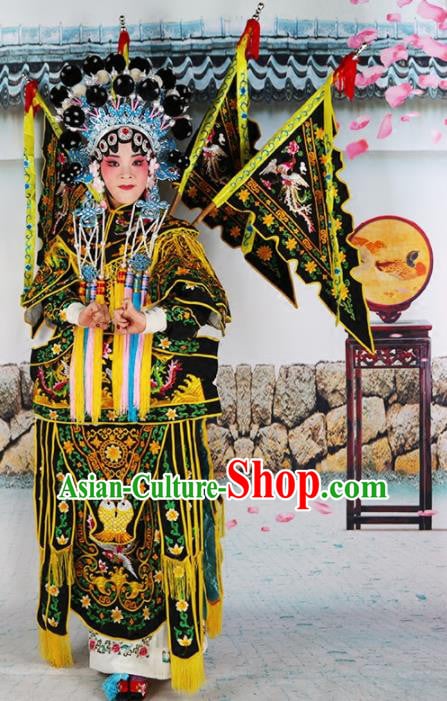 Traditional Chinese Beijing Opera Female General Black Costume Peking Opera Magic Warriors Clothing Traditional Chinese Beijing Opera Female General Black Costume Peking Opera Magic Warriors Clothing