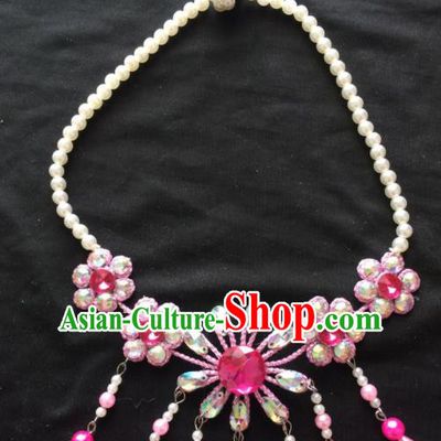 Asian Chinese Beijing Opera Jewelry Accessories Pearls Pink Flower Necklace for Women
