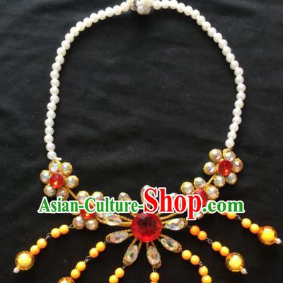 Asian Chinese Beijing Opera Jewelry Accessories Pearls Yellow Flower Necklace for Women