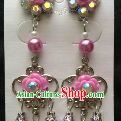 Asian Chinese Beijing Opera Jewelry Accessories Purple Rose Earrings for Women