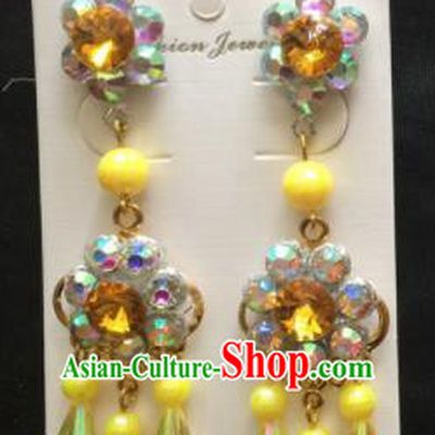 Asian Chinese Beijing Opera Jewelry Accessories Yellow Earrings for Women