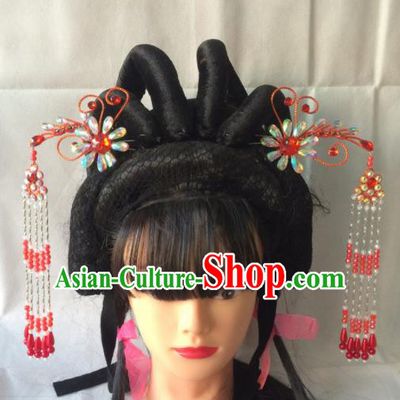 Asian Chinese Beijing Opera Hair Accessories Red Tassel Step Shake Hairpins for Women