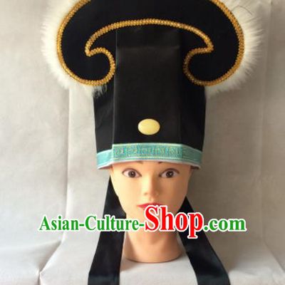 Asian Chinese Traditional Beijing Opera Niche Headwear Ancient Nobility Childe Black Hat for Men
