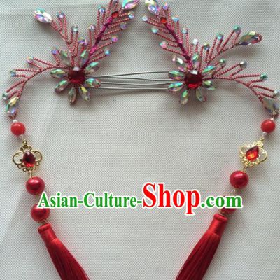 Asian Chinese Beijing Opera Hair Accessories Red Tassel Hair Clip Ancient Princess Hairpins for Women