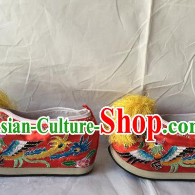 Asian Chinese Beijing Opera Shoes Ancient Princess Shoes Red Embroidered Shoes for Women