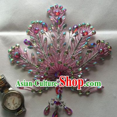 Asian Chinese Beijing Opera Actress Pink Phoenix Hair Accessories Ancient Princess Hairpins for Women