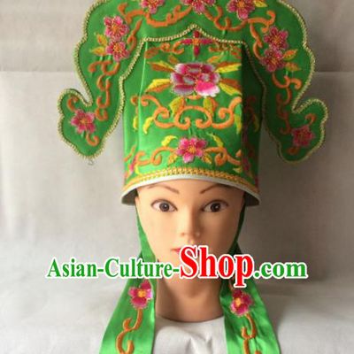 Asian Chinese Traditional Beijing Opera Niche Headwear Ancient Scholar Green Hat for Men