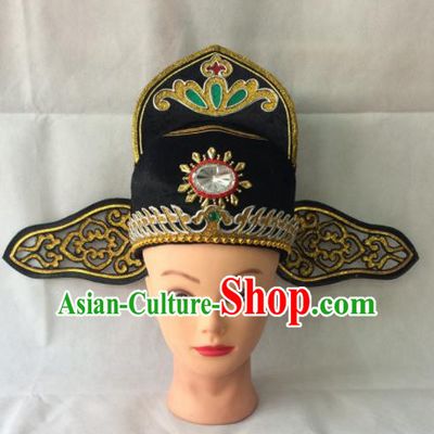 Asian Chinese Traditional Beijing Opera Headwear Ancient County Magistrate Hat for Men