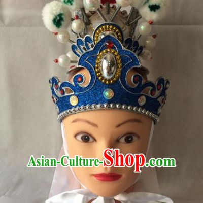 Asian Chinese Beijing Opera Niche Headwear Ancient Prince Blue Hat for Men
