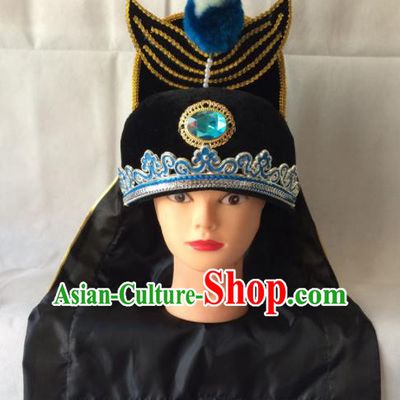 Asian Chinese Beijing Opera Takefu Headwear Ancient Swordsman Black Hat for Men
