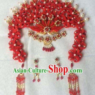 Asian Chinese Beijing Opera Hair Accessories Ancient Princess Red Hairpins for Women