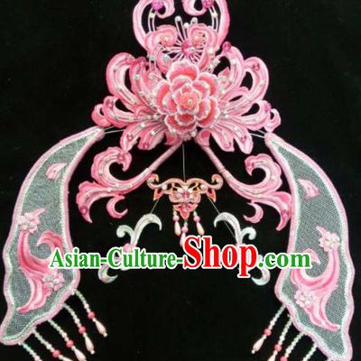 Asian Chinese Beijing Opera Hair Accessories Ancient Queen Pink Hair Coronet Hairpins for Women