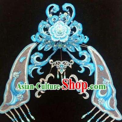 Asian Chinese Beijing Opera Hair Accessories Ancient Queen Blue Hair Coronet Hairpins for Women