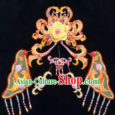 Asian Chinese Beijing Opera Hair Accessories Ancient Queen Orange Hair Coronet Hairpins for Women