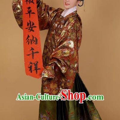 Traditional Chinese Ancient Ming Dynasty Dowager Historical Costume Blouse and Horse Face Skirt Complete Set