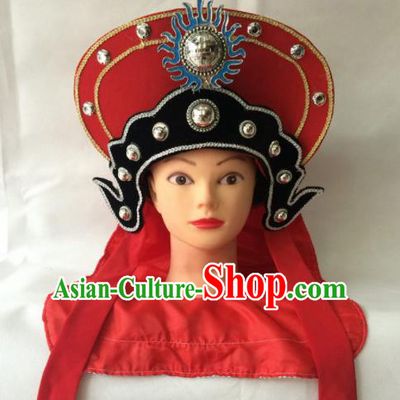 Asian Chinese Beijing Opera Hair Accessories Ancient Female Warrior Red Hat for Women