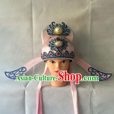 Asian Chinese Traditional Beijing Opera Niche Headwear Ancient Nobility Childe Pink Hat for Men