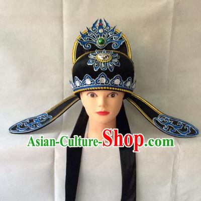 Asian Chinese Traditional Beijing Opera Niche Headwear Ancient Nobility Childe Black Hat for Men