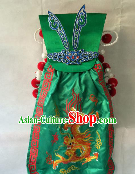 Asian Chinese Traditional Beijing Opera Helmet Headwear Ancient General Green Hat for Men Asian Chinese Traditional Beijing Opera Helmet Headwear Ancient General Green Hat for Men