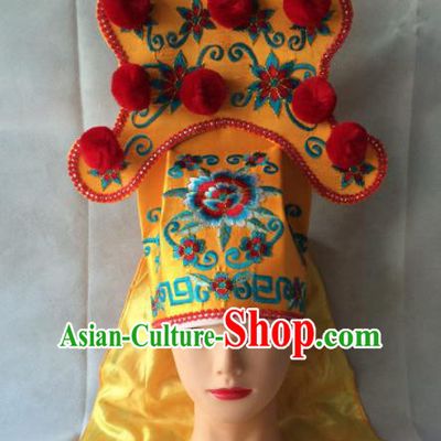 Asian Chinese Traditional Beijing Opera Takefu Headwear Ancient Warrior Golden Hat for Men