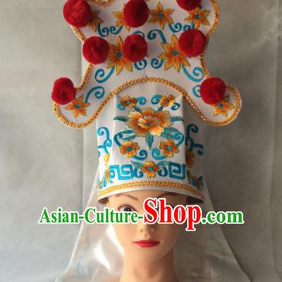 Asian Chinese Traditional Beijing Opera Takefu Headwear Ancient Warrior White Hat for Men