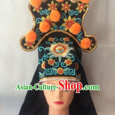 Asian Chinese Traditional Beijing Opera Takefu Headwear Ancient Warrior Black Hat for Men