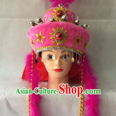 Asian Chinese Beijing Opera Hair Accessories Ancient Hui Ethnic Princess Pink Hat for Women