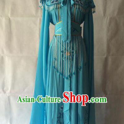 Traditional Chinese Beijing Opera Diva Costume Ancient Peri Blue Dress for Women