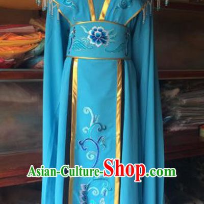 Traditional Chinese Beijing Opera Diva Costume Ancient Peri Princess Blue Dress for Women
