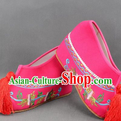 Asian Chinese Beijing Opera Princess Rosy Embroidered Shoes Ancient Hanfu Shoes for Women