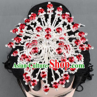 Asian Chinese Beijing Opera Diva Hair Accessories Ancient Princess Red Crystal Butterfly Hairpins for Women